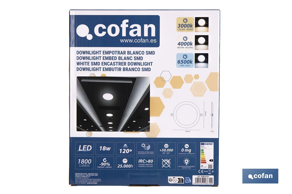 Downlights LED empotrables ultrafinos | Iluminación regulable Tecnología CCT | Disponibles en diferentes medidas y potencias - Cofan