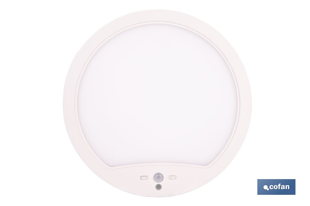 Downlight de superficie 18 W redondo | Sensor de presencia y crepuscular | Diámetro: 230 mm - Cofan
