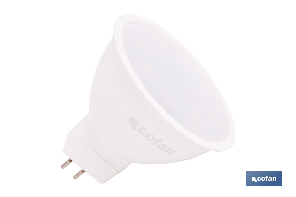 Lámpara LED COB GU-5.3 5W | 4000 K Luz Neutra | 420 lúmenes | Ángulo de 110° | 12V DC | Ahorro Energético del 90% | +50.000 Encendidos | 20.000h de Vida - Cofan