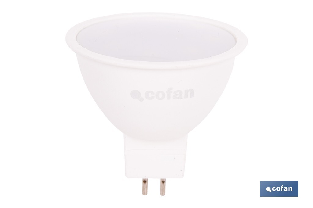 Lámpara LED COB GU-5.3 5W | 4000 K Luz Neutra | 420 lúmenes | Ángulo de 110° | 12V DC | Ahorro Energético del 90% | +50.000 Encendidos | 20.000h de Vida - Cofan
