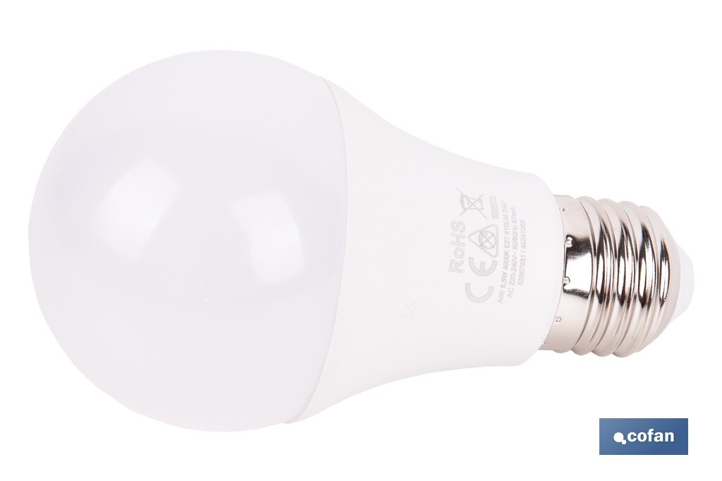 Bombilla Clásica LED con Sensor de Presencia E27 | 8,5 W - 810 lúmenes | 4000 K - luz neutra | Detección 240° <6 m | Ahorro Energético 90% | 25.000 h de Vida - Cofan