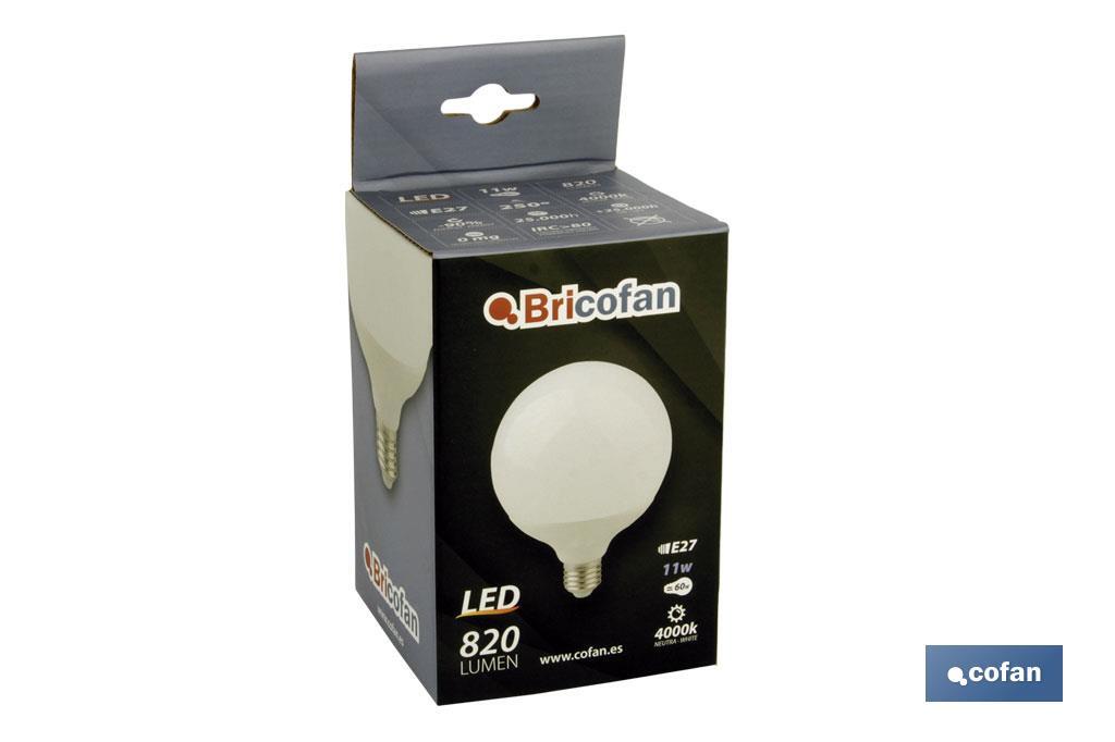 Lampadina a sfera | Luce fredda 4000 K e 15 W | Filettatura E27 - Cofan