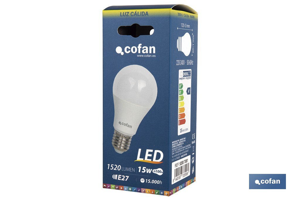 Bombilla led Classic esférica con 15.000 horas de consumo | Diferentes colores y lúmenes - Cofan