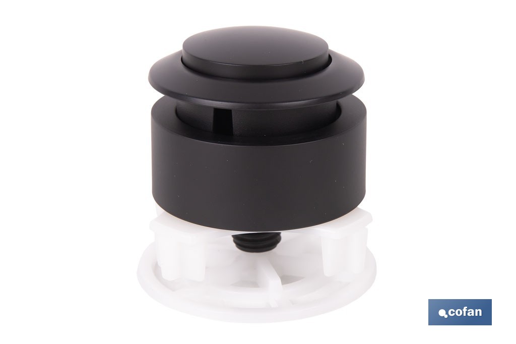 Pulsador de descarga simple para inodoro | Botón interrumpible con acabado negro y ahorro de agua | Compatible con descargador modelo Candaba - Cofan