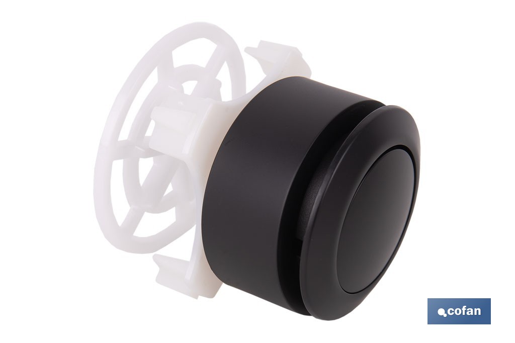 Pulsador de descarga simple para inodoro | Botón interrumpible con acabado negro y ahorro de agua | Compatible con descargador modelo Candaba - Cofan