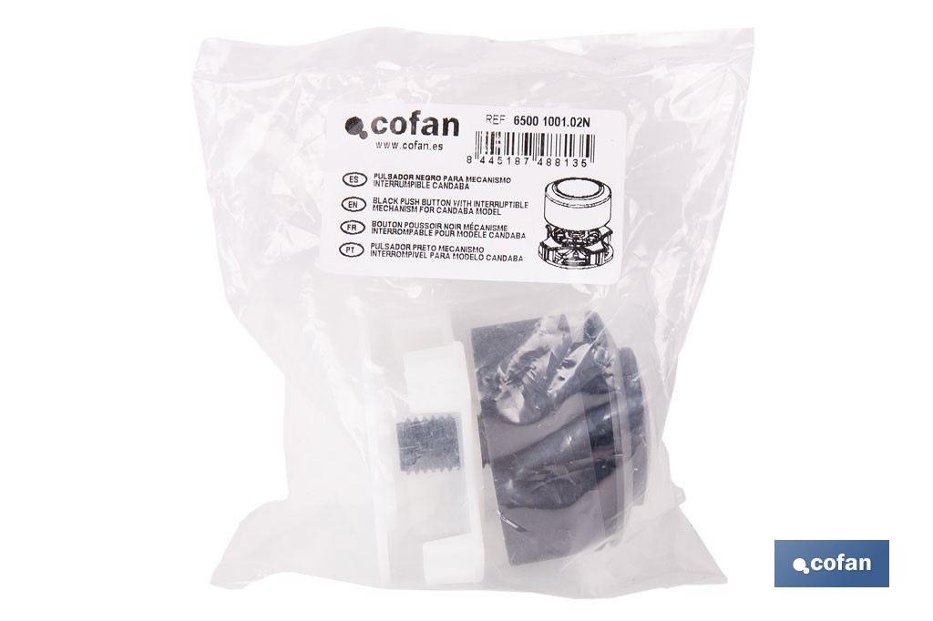 Pulsador de descarga simple para inodoro | Botón interrumpible con acabado negro y ahorro de agua | Compatible con descargador modelo Candaba - Cofan