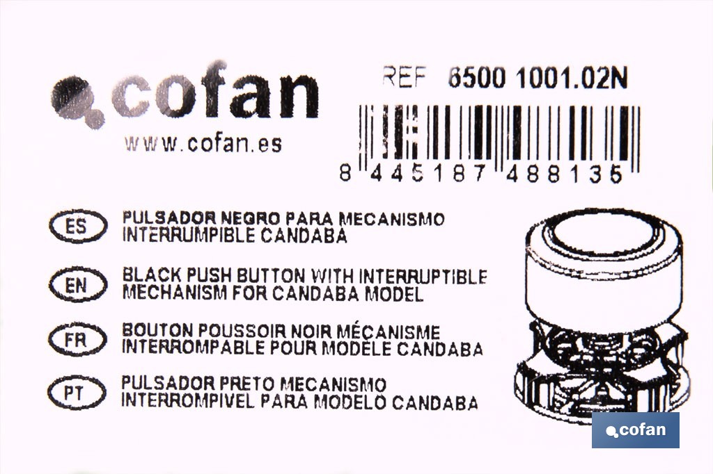 Pulsador de descarga simple para inodoro | Botón interrumpible con acabado negro y ahorro de agua | Compatible con descargador modelo Candaba - Cofan