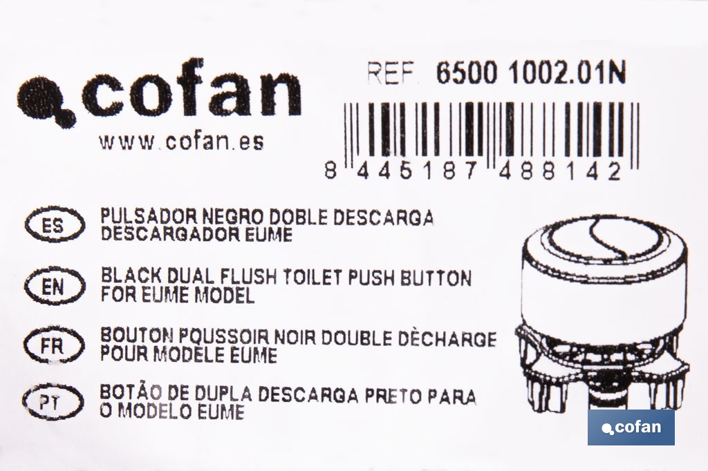 Pulsador de doble descarga para inodoro | Sistema Dual Flush y ahorro de agua | Compatible con descargador modelo Eume - Cofan