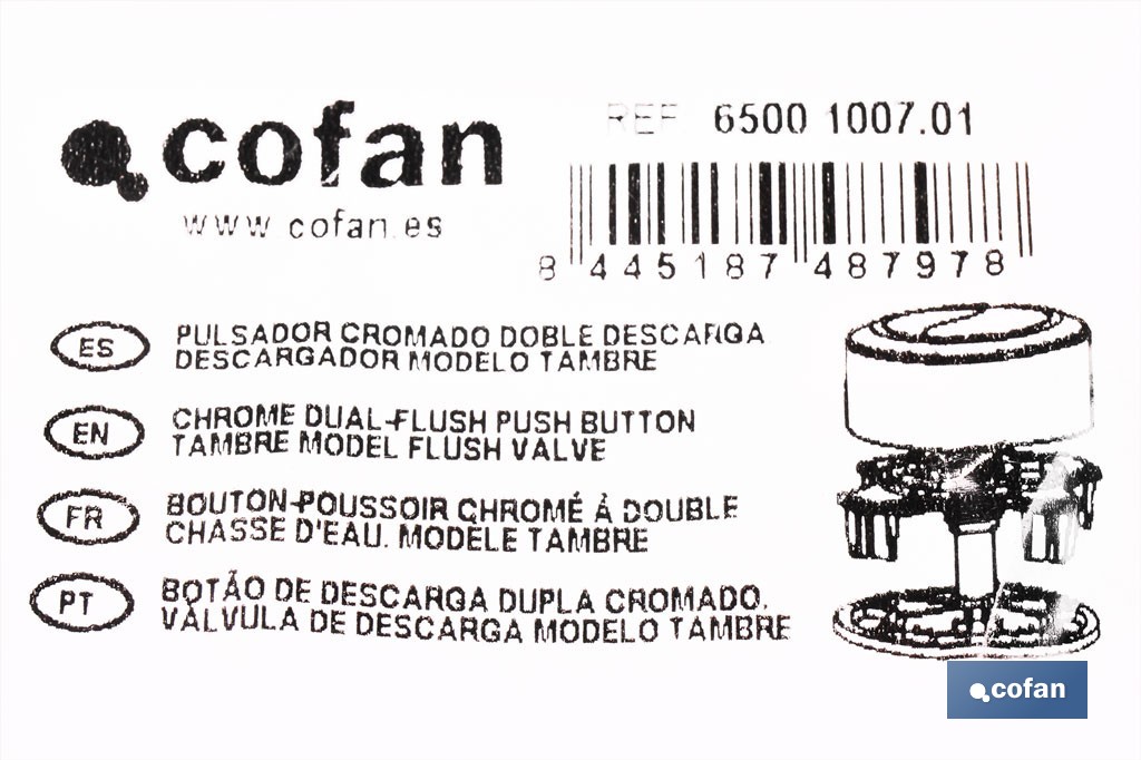 Pulsador de doble descarga para inodoro | Sistema Dual Flush y ahorro de agua | Compatible con descargador modelo Tambre - Cofan