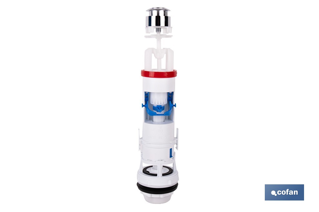 Descargador para WC con doble pulsador modelo Tambre | Mecanismo universal con descarga de 3 y 6 litros | Sistema antical y base roscada - Cofan