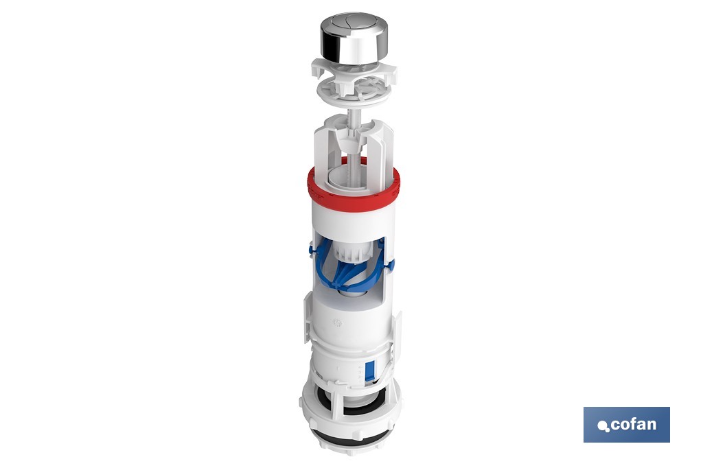 Descargador para WC con doble pulsador modelo Tambre | Mecanismo universal con descarga de 3 y 6 litros | Sistema antical y base roscada - Cofan