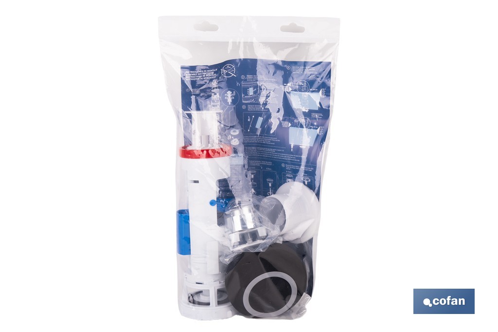 Descargador para WC con doble pulsador modelo Tambre | Mecanismo universal con descarga de 3 y 6 litros | Sistema antical y base roscada - Cofan