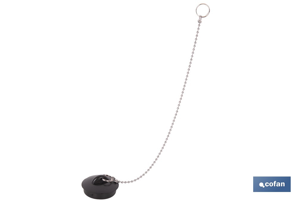 Tapón de drenaje con cadena y dos anillas | Tapón de PVC negro y cadena de acero inox. | Disponible en varias medidas - Cofan