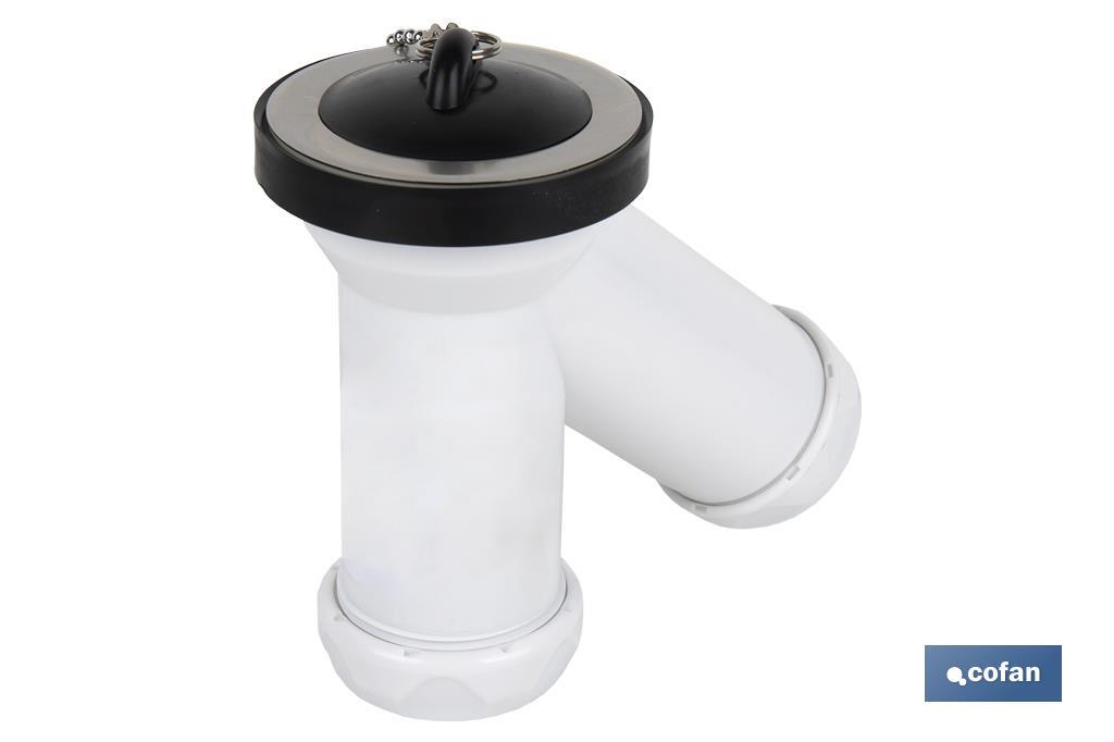 Y-Shaped Siphon | 40mm outlet | Ø70 Basin and Bidet Valve | Polypropylene | Ø32mm Conical Reduction Gasket - Cofan