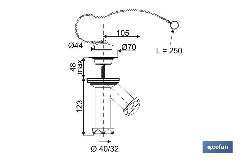 Sifón en Forma de "Y" | Con Salida de 40 mm | Válvula para Lavabo y Bidé Ø70 | Fabricado en Polipropileno - Cofan