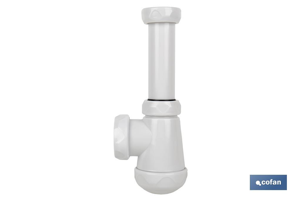 Small Bottle Trap | Extensible Siphon 1" 1/4 Fitting | 40mm Outlet | With Ø32mm Conical Reduction Gasket | Ø70 Basin-Bidet Valve - Cofan