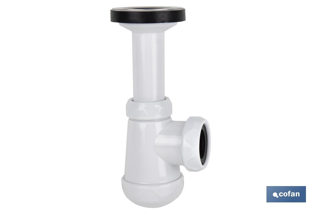 Small Bottle Trap | Extensible Siphon 1" 1/4 Fitting | 40mm Outlet | With Ø32mm Conical Reduction Gasket | Ø70 Basin-Bidet Valve - Cofan