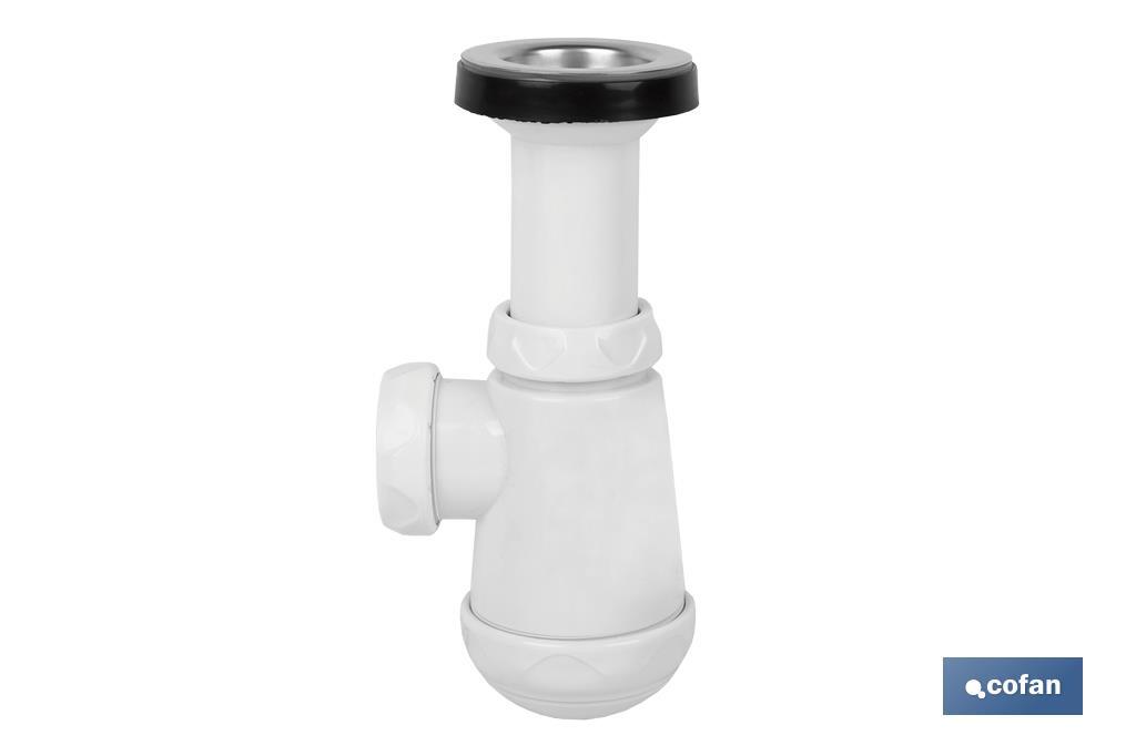 Sifone a bottiglia | Uscita da Ø40 mm | Raccordo da 1" 1/2 x 70 | Valvola per lavabo e bidet | Realizzato in polipropilene - Cofan