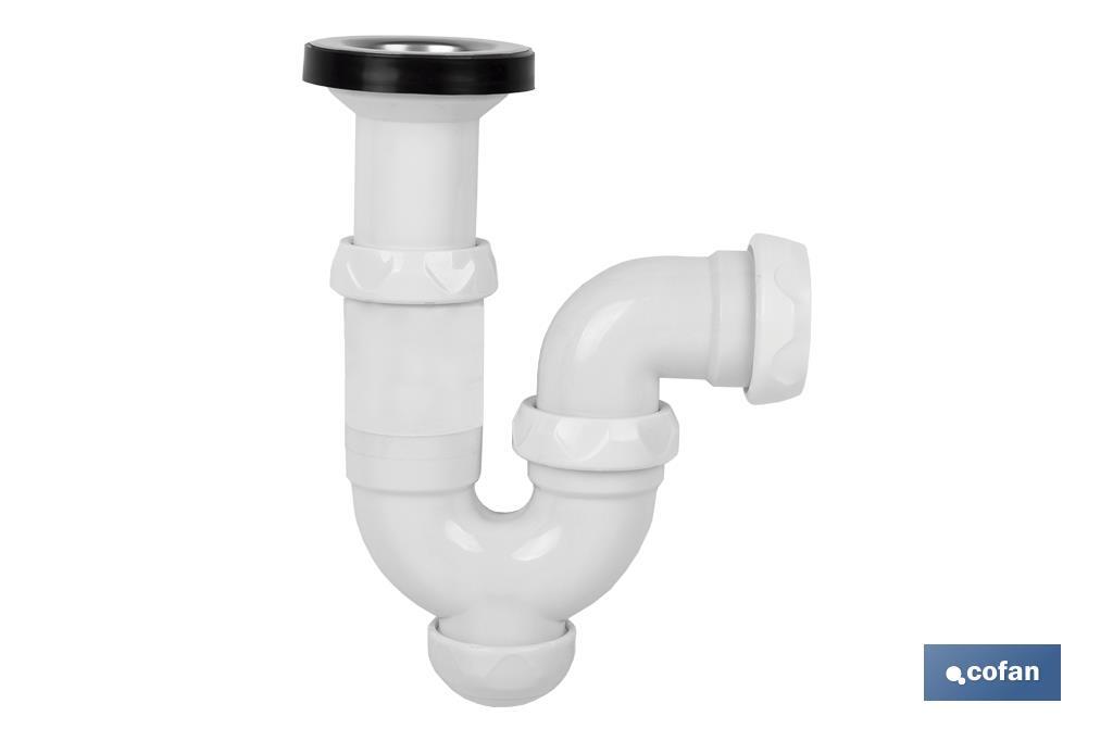 Siphon Courbé | Avec Sortie de Ø40 mm | Avec Raccord de 1" 1/2 x 70 | Valve pour Lavabo et Bidet | Fabriqué en Polypropylène - Cofan