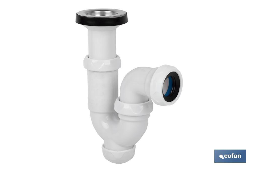 P-Trap | With Ø40mm Outlet | With 1" 1/2 x 70 Fitting | Basin and Bidet Valve | Polypropylene | Ø32mm Conical Reduction Gasket - Cofan