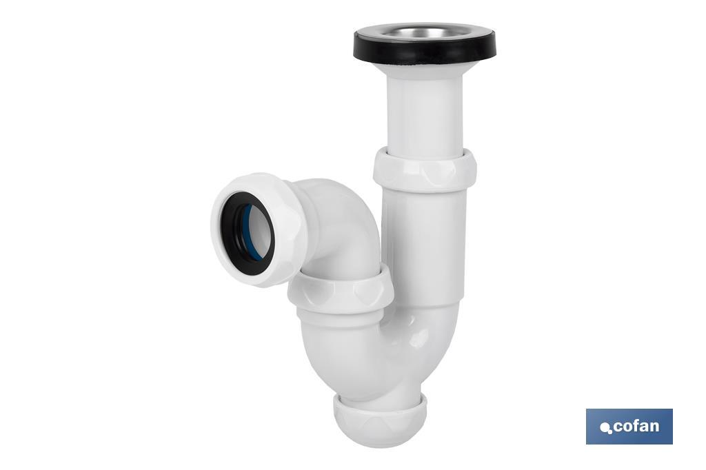 P-Trap | With Ø40mm Outlet | With 1" 1/2 x 70 Fitting | Basin and Bidet Valve | Polypropylene | Ø32mm Conical Reduction Gasket - Cofan