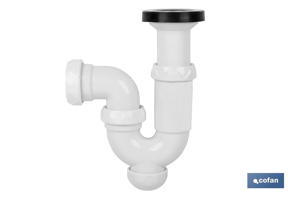 Sifone curvo | Uscita da Ø40 mm | Raccordo da 1" 1/2 x 70 | Valvola per lavabo e bidet | Realizzato in polipropilene - Cofan