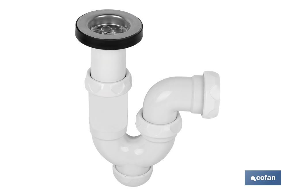 Sifone curvo | Uscita da Ø40 mm | Raccordo da 1" 1/2 x 70 | Valvola per lavabo e bidet | Realizzato in polipropilene - Cofan