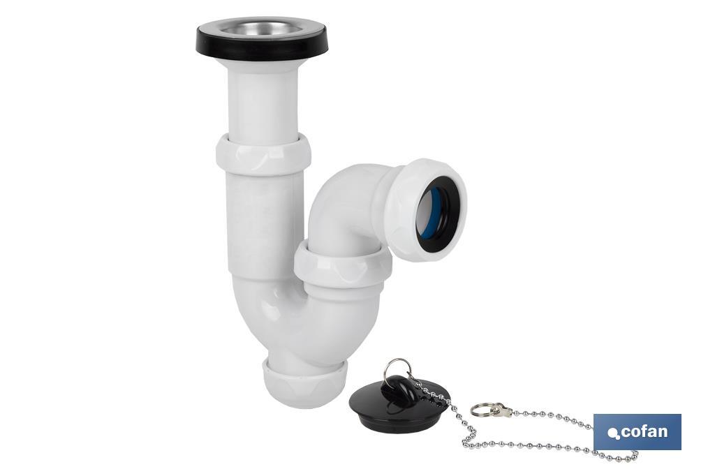 P-Trap | With Ø40mm Outlet | With 1" 1/2 x 70 Fitting | Basin and Bidet Valve | Polypropylene | Ø32mm Conical Reduction Gasket - Cofan