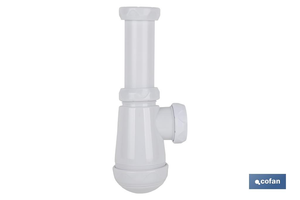 Siphon Bouteille | Avec Sortie de Ø40 mm | Avec Raccord de 1" 1/2 x 70 | Valve pour Lavabo et Bidet | Fabriqué en Polypropylène - Cofan