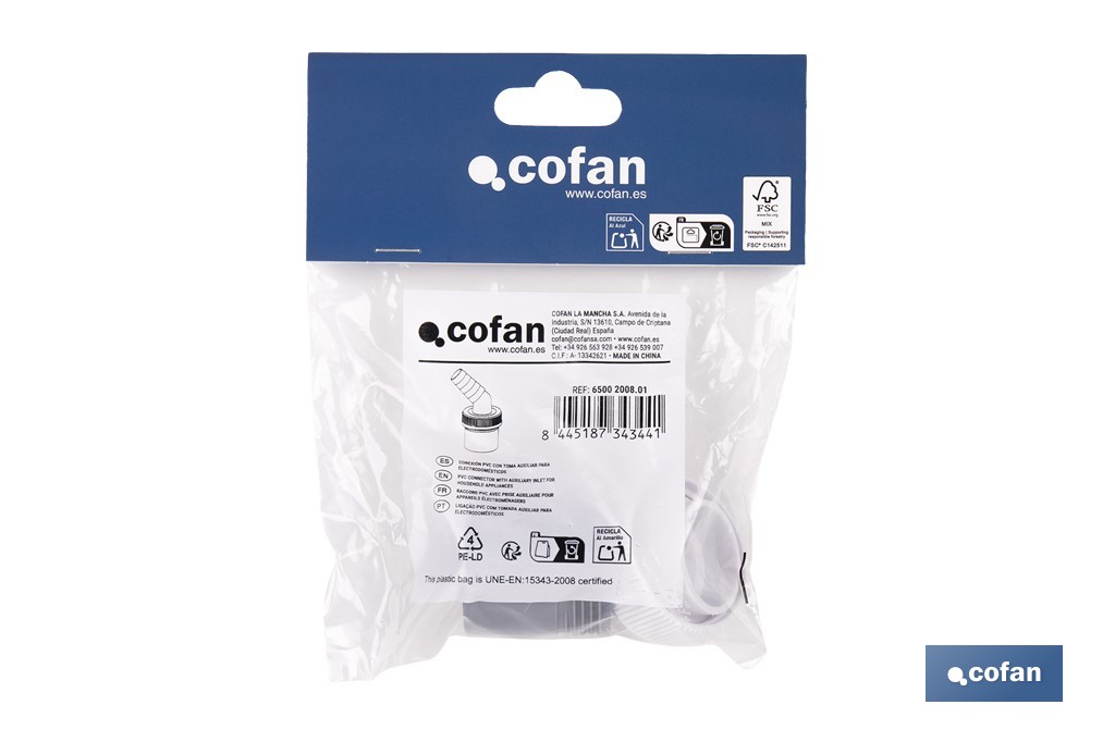 Connector | Size: Ø40mm | With Inlet for Household Appliances | PVC - Cofan