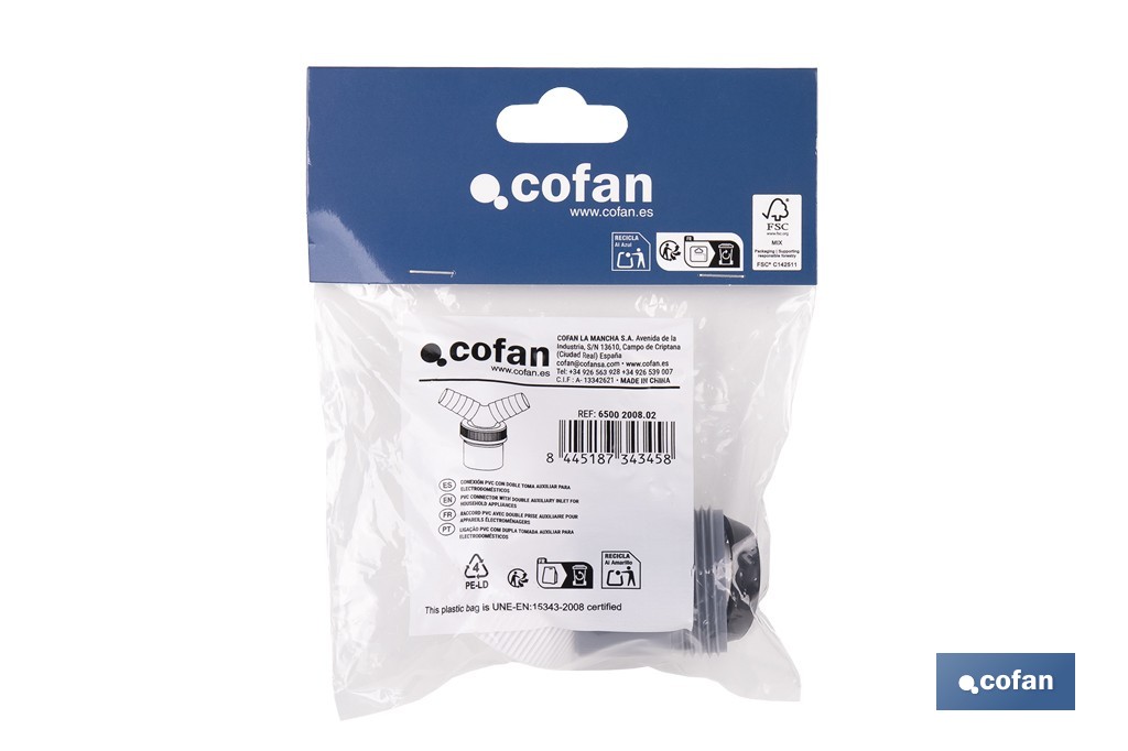 Connector | Size: Ø40mm | With Inlet for Household Appliances | PVC - Cofan