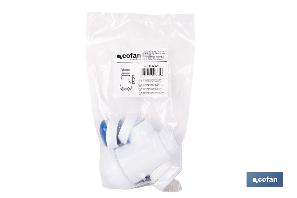 Sifón de botella corto extensible | Salida ajustable de Ø32-40 mm | Adecuado para lavabo | Disponible con diferentes tamaños de racor - Cofan