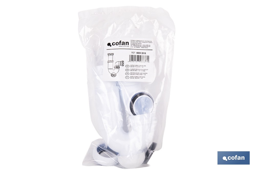 Sifón curvo extensible | Salida ajustable de Ø32-40 mm y racor de 1 1/4" | Flexible y resistente para lavabo - Cofan