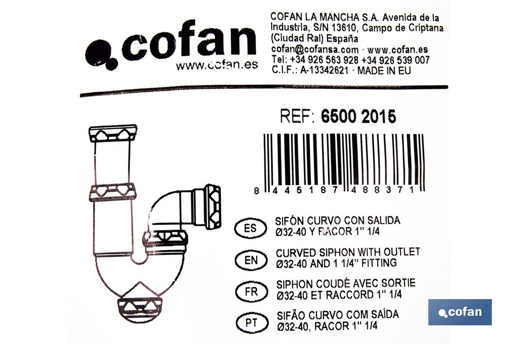 Sifón curvo extensible | Salida ajustable de Ø32-40 mm y racor de 1 1/4" | Flexible y resistente para lavabo - Cofan