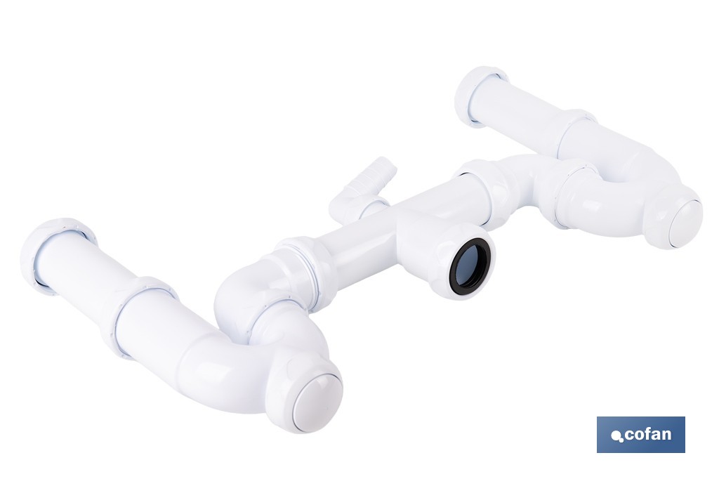 Sifón curvo doble extensible | Salida orientable de Ø32-40 mm y racores de 1 1/2" | Adecuado para fregaderos - Cofan