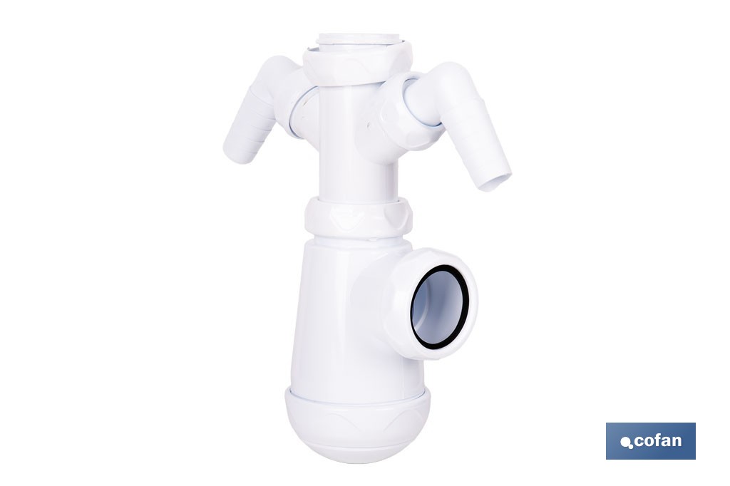 Sifón de botella extensible con 2 tomas auxiliares | Salida horizontal de Ø32-40 mm y racor de 1 1/2" | Adecuado para fregadero - Cofan