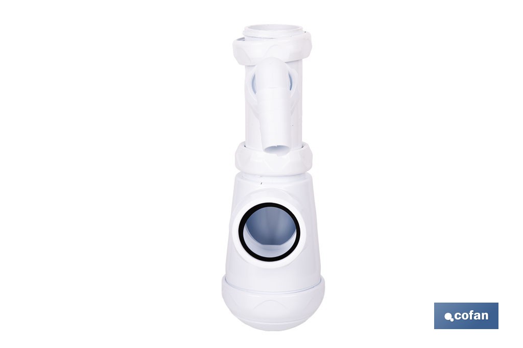 Sifón de botella extensible con 2 tomas auxiliares | Salida horizontal de Ø32-40 mm y racor de 1 1/2" | Adecuado para fregadero - Cofan