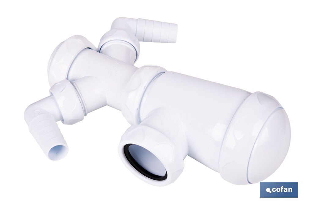Sifón de botella extensible con 2 tomas auxiliares | Salida horizontal de Ø32-40 mm y racor de 1 1/2" | Adecuado para fregadero - Cofan