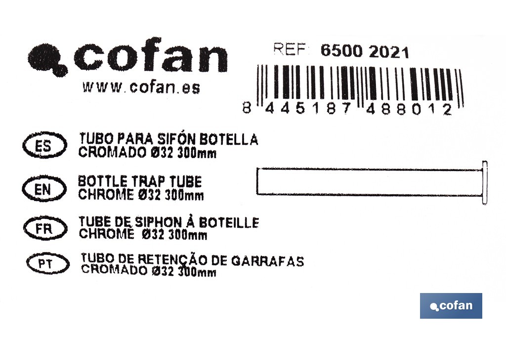Tubo para sifón botella Ø32 x 300 mm | Tubo de extensión de latón | Disponible en acabado cromado y latón - Cofan