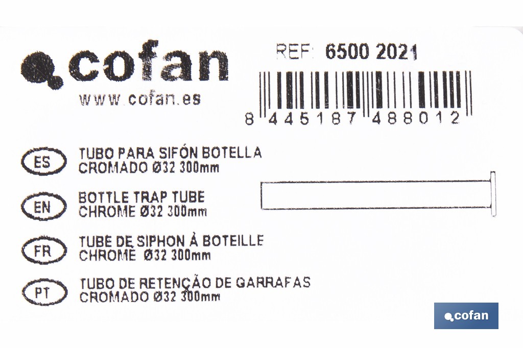 Tubo para sifón botella Ø32 x 300 mm | Tubo de extensión de latón | Disponible en acabado cromado y latón - Cofan