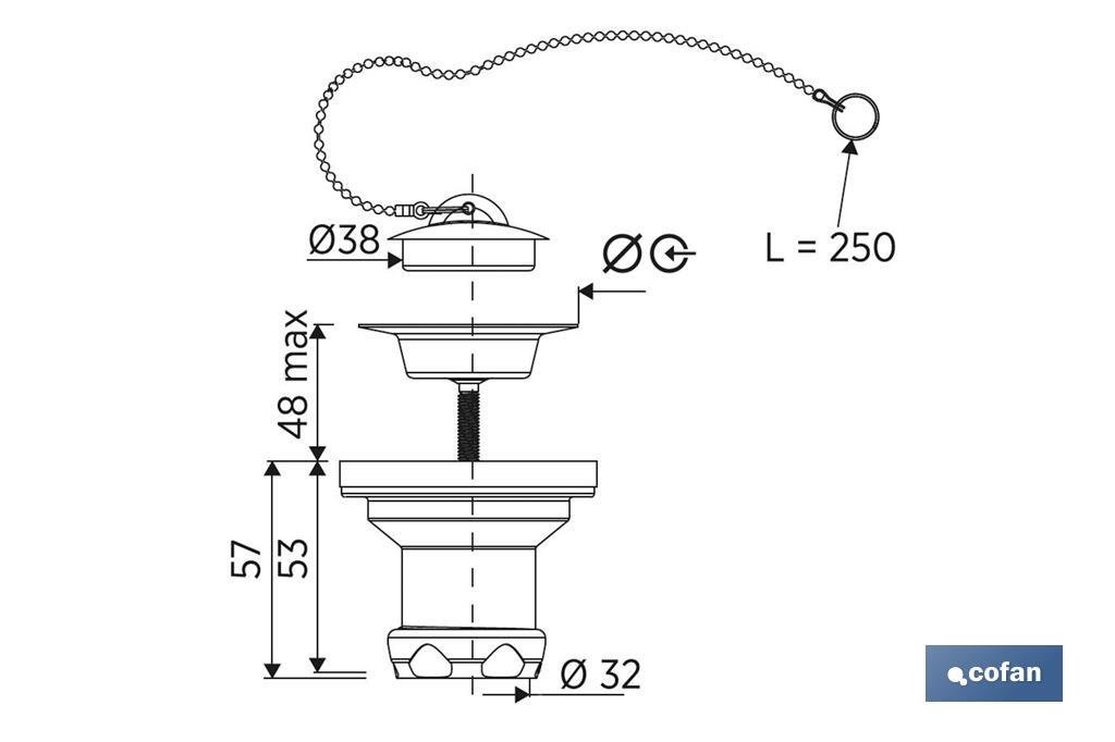 Válvula para Lavabo y Bidé | Fabricada en Polipropileno | Medidas: 1" 1/4 o 1" 1/2 - Cofan