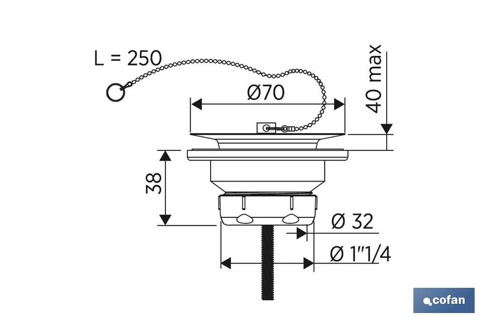 Valvola per lavabo e bidet | Dimensioni: 1" 1/4 x 70 o 1" 1/2 x 70 | Realizzata in Polipropilene - Cofan