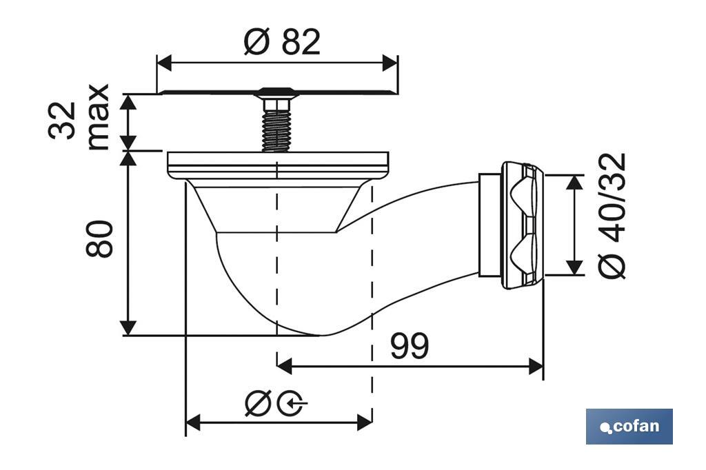 Shower Tray Waste Trap | 60mm Opening | Ø82mm Strainer Plug | Ø40mm Outlet | Ø32mm Conical Reduction Gasket - Cofan