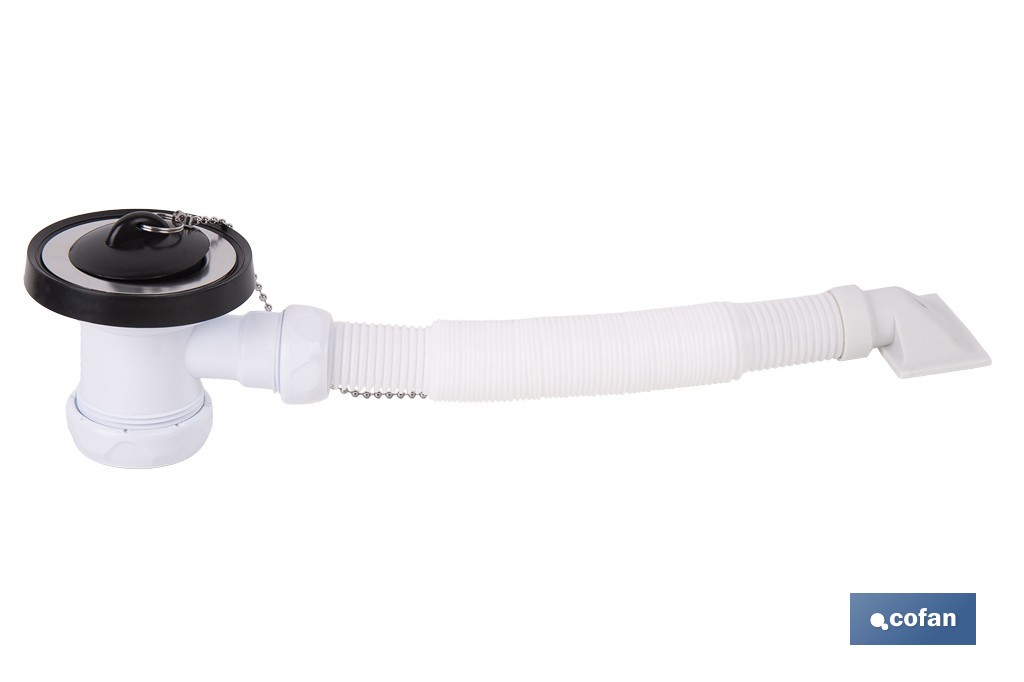 Válvula de fregadero con rebosadero flexible | Racor 1 1/2", válvula 70 mm y salida ajustable Ø32-40 mm - Cofan