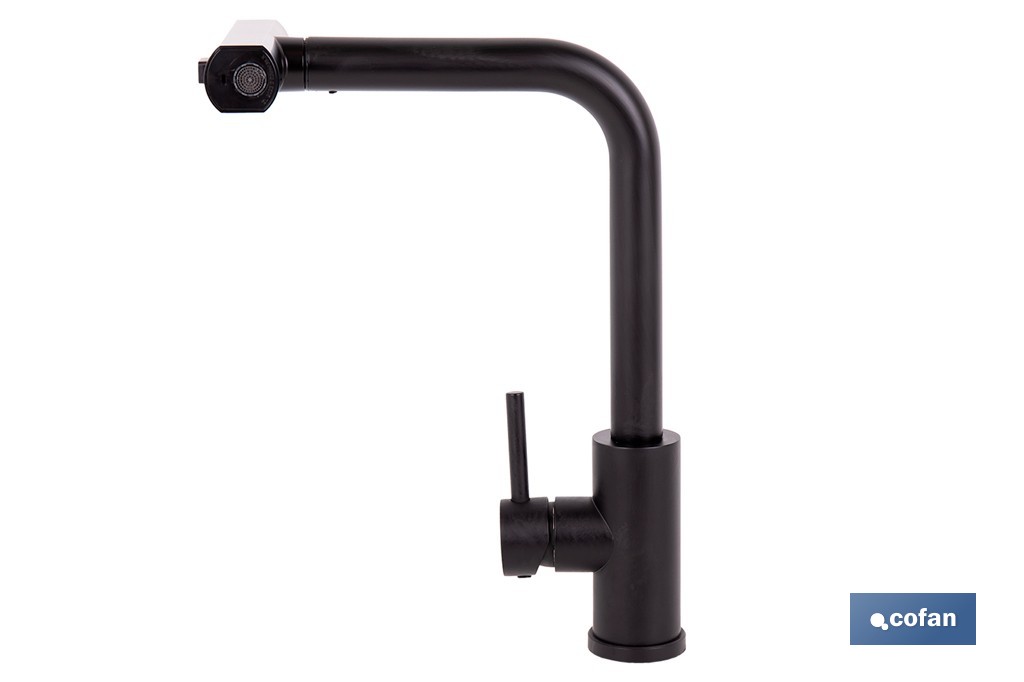 Grifo de cocina negro con 3 funciones y giro 360º | Material: acero inoxidable 304 | Cartucho cerámico de Ø35 mm - Cofan