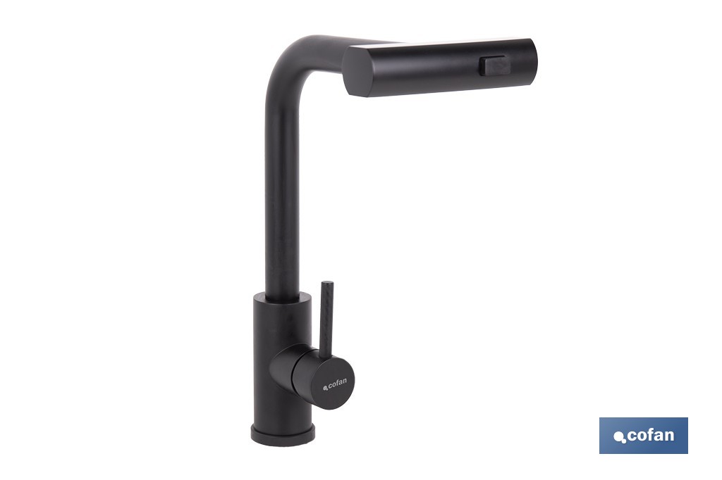Grifo de cocina negro con 3 funciones y giro 360º | Material: acero inoxidable 304 | Cartucho cerámico de Ø35 mm - Cofan