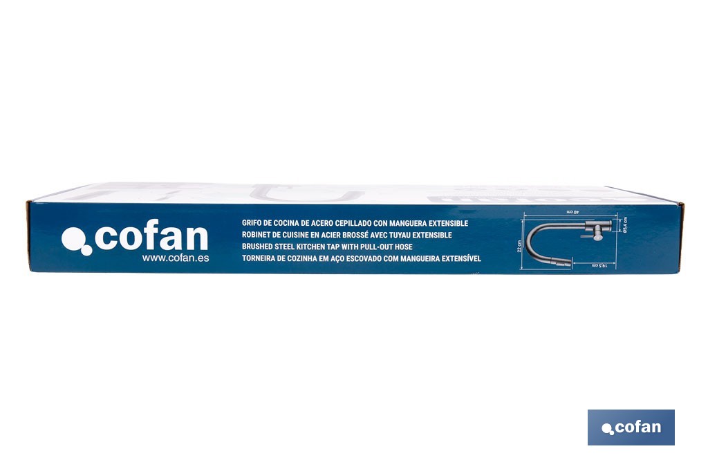 Grifo de cocina extensible con rociador de 2 funciones | Giratorio 360° | Cartucho cerámico de Ø35 mm y latiguillos de 50 cm | Disponible en diferentes acabados - Cofan