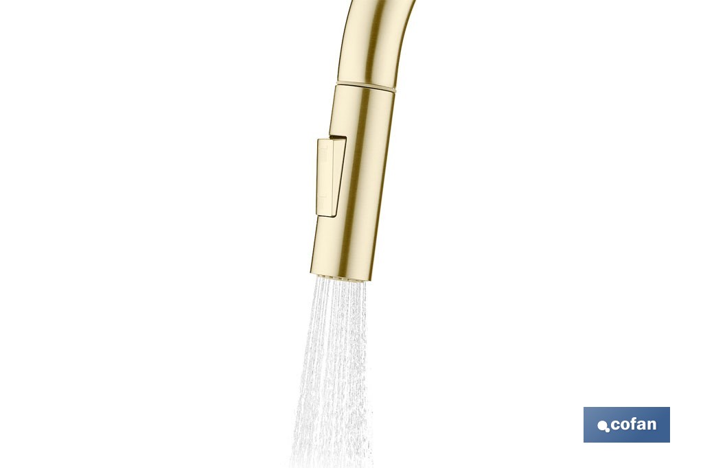 Grifo de cocina extensible con rociador de 2 funciones | Giratorio 360° | Cartucho cerámico de Ø35 mm y latiguillos de 50 cm | Disponible en diferentes acabados - Cofan