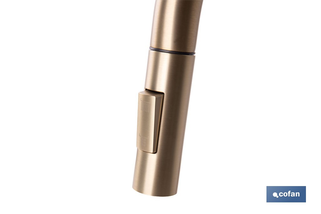 Grifo de cocina extensible con rociador de 2 funciones | Giratorio 360° | Cartucho cerámico de Ø35 mm y latiguillos de 50 cm | Disponible en diferentes acabados - Cofan