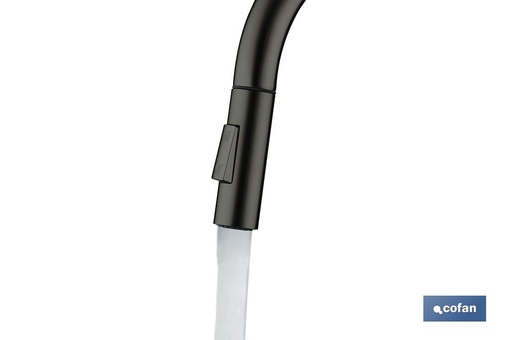 Grifo de cocina extensible con rociador de 2 funciones | Giratorio 360° | Cartucho cerámico de Ø35 mm y latiguillos de 50 cm | Disponible en diferentes acabados - Cofan